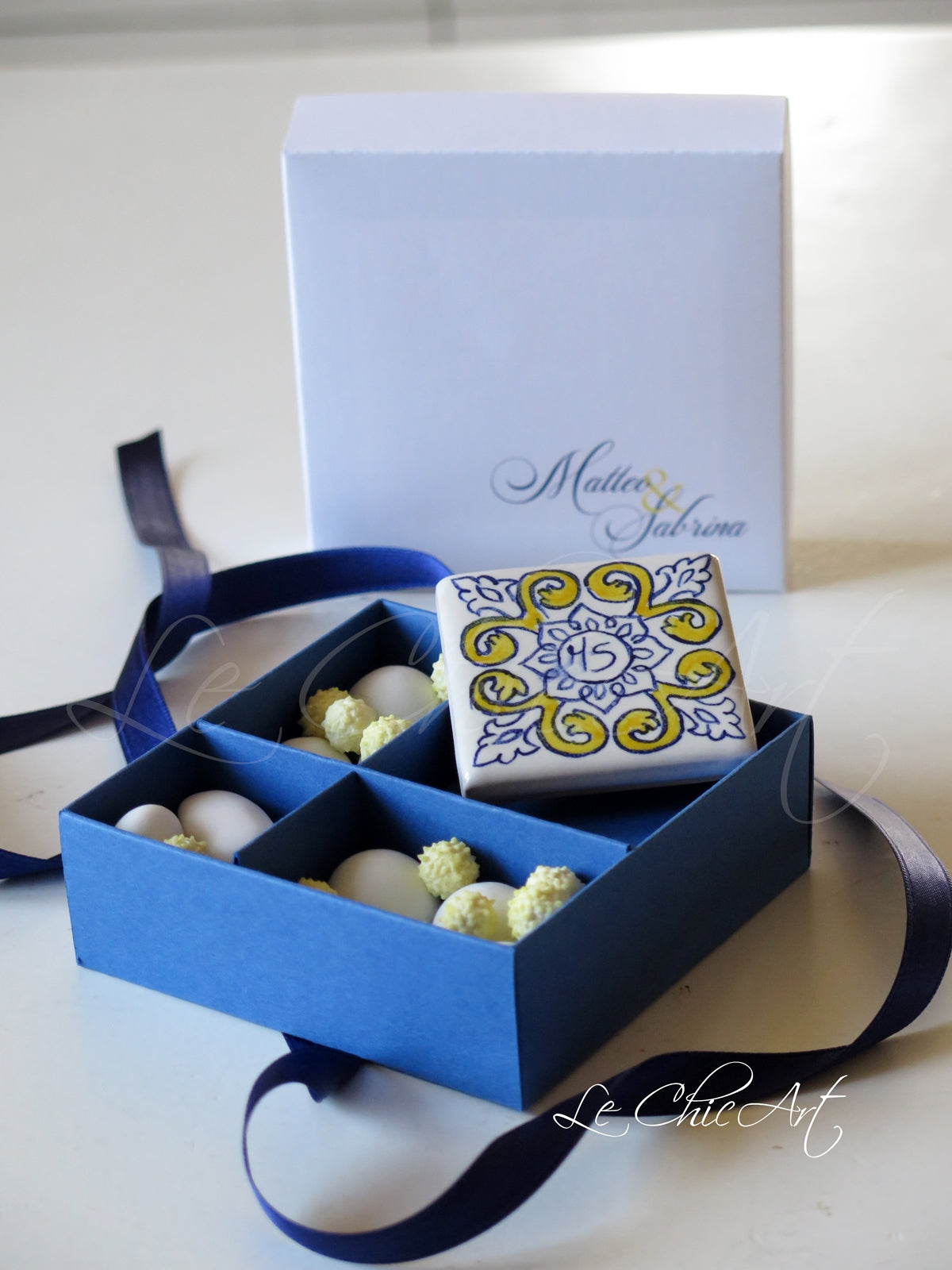 Set bomboniere matrimonio Mattonella ceramica personalizzata con calamita