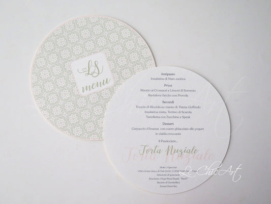 menu matrimonio verde salvia rosa cipria maioliche mediterranee