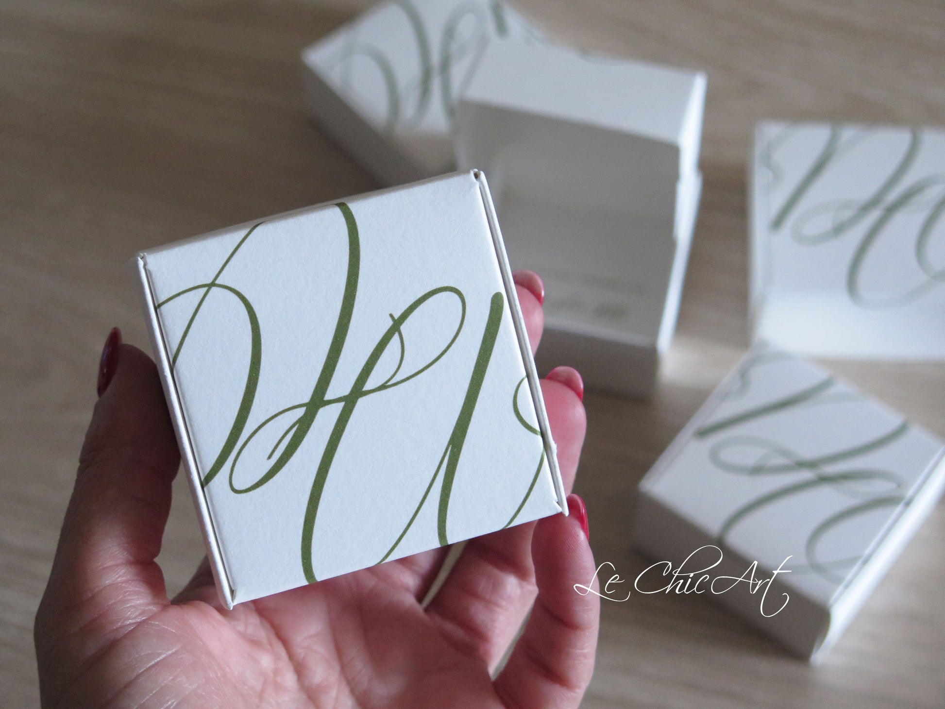 Set 20 scatole porta confetti promessa matrimonio verde oliva design minimal