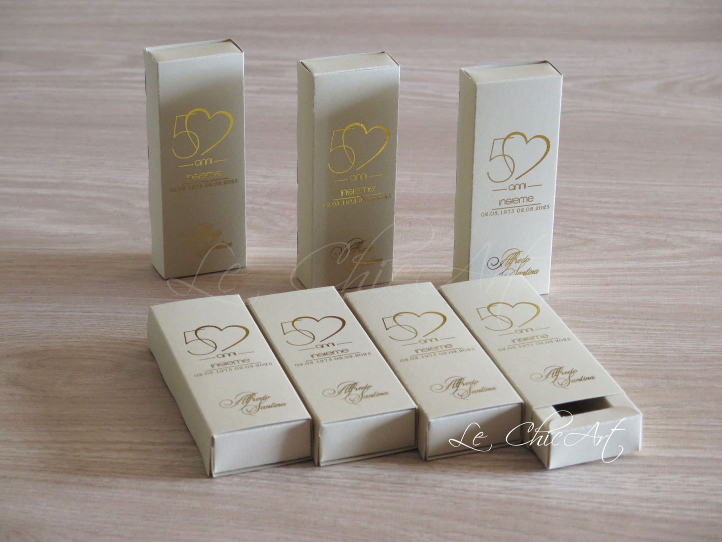 Set 20 Scatole porta confetti a sfilo 50° ANNIVERSARIO Nozze d'oro