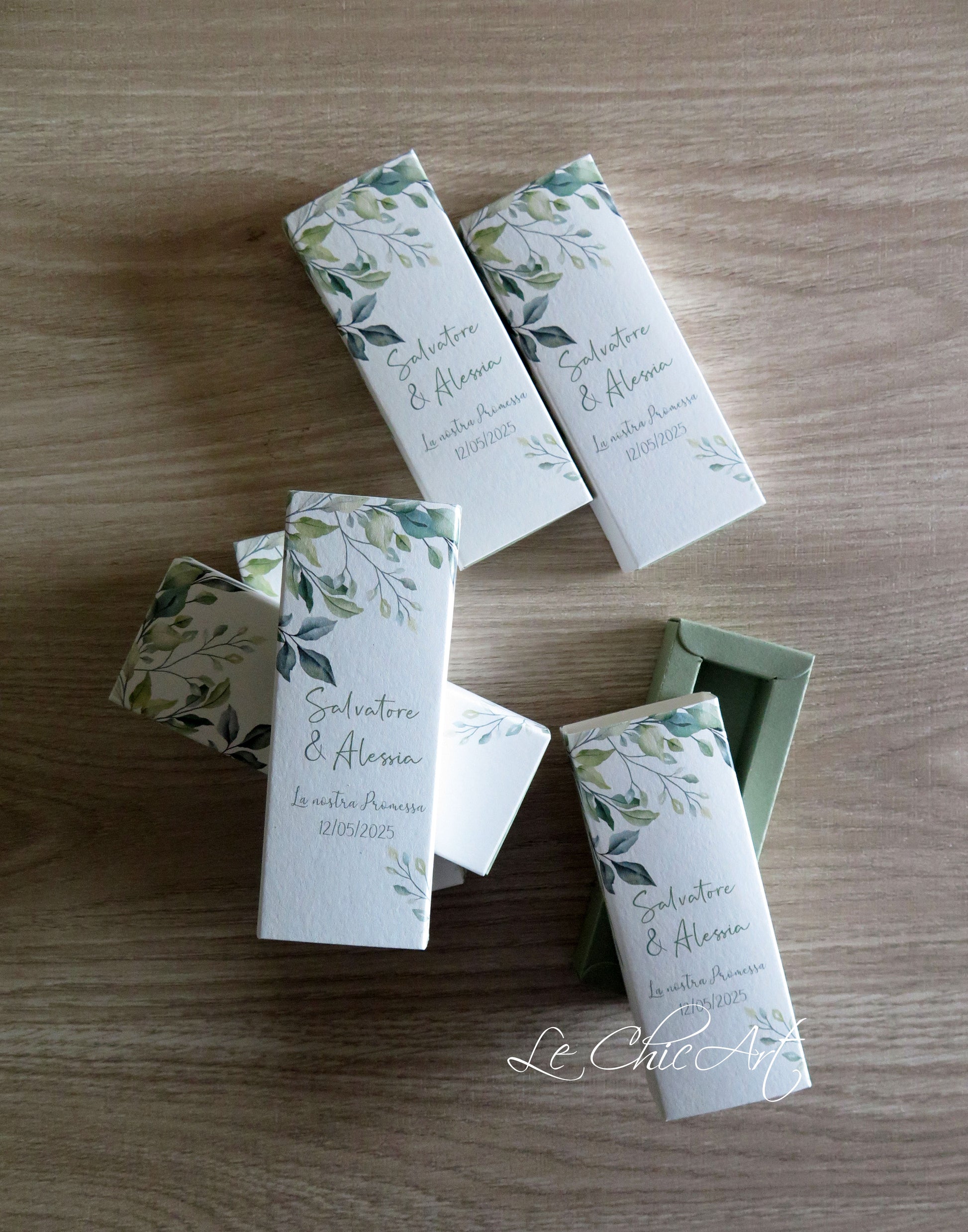 Bomboniere porta confetti eucalipto verde salvia eleganti per matrimonio personalizzabili
