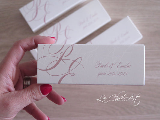 Scatole mini sfilo rosa antico iniziali grandi matrimonio romantico"