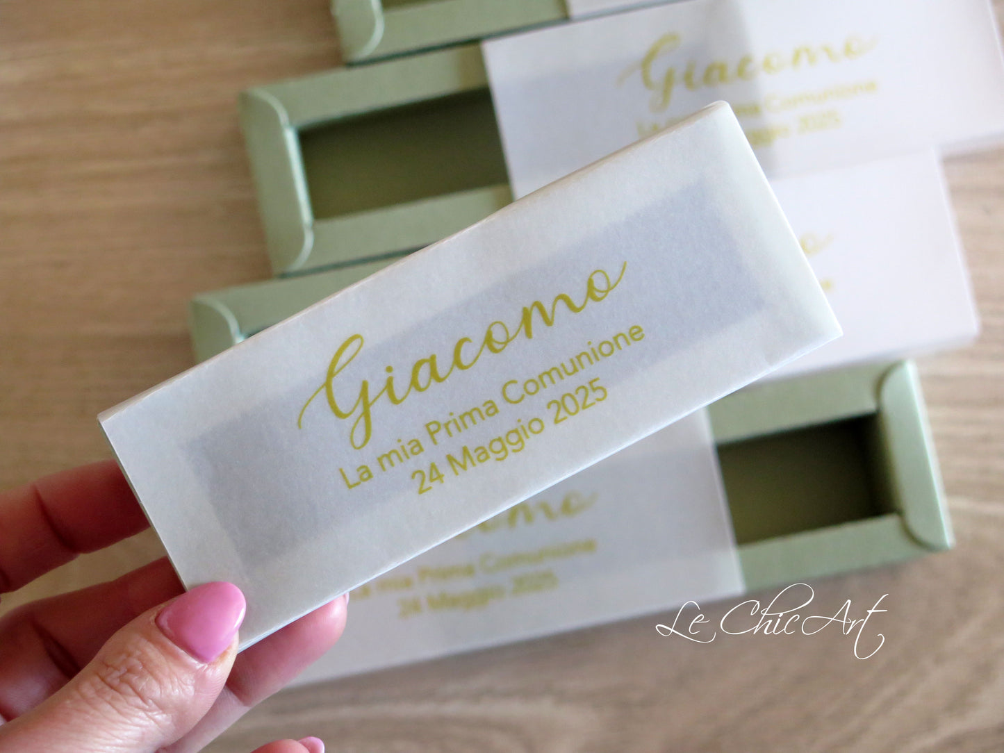 Set 20pz Scatole per confetti semi trasparenti Ocra, rosa cipria, verde salvia, carta da zucchero