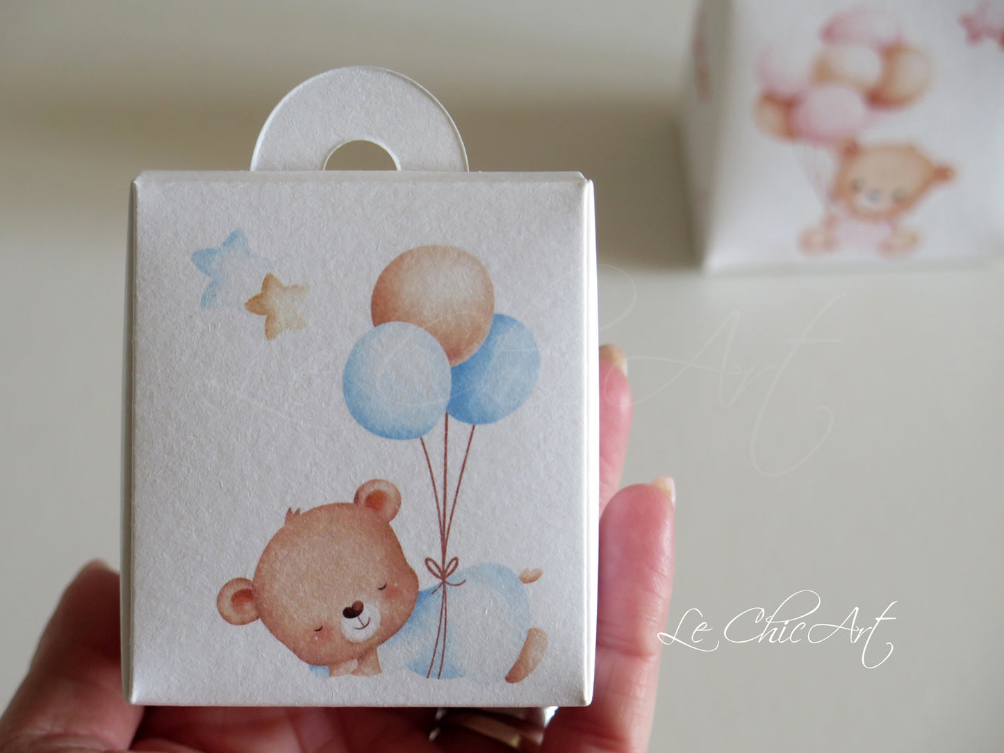 Set 20 Scatole porta confetti nascita mini shopper orsetto e palloncini rosa, azzurro