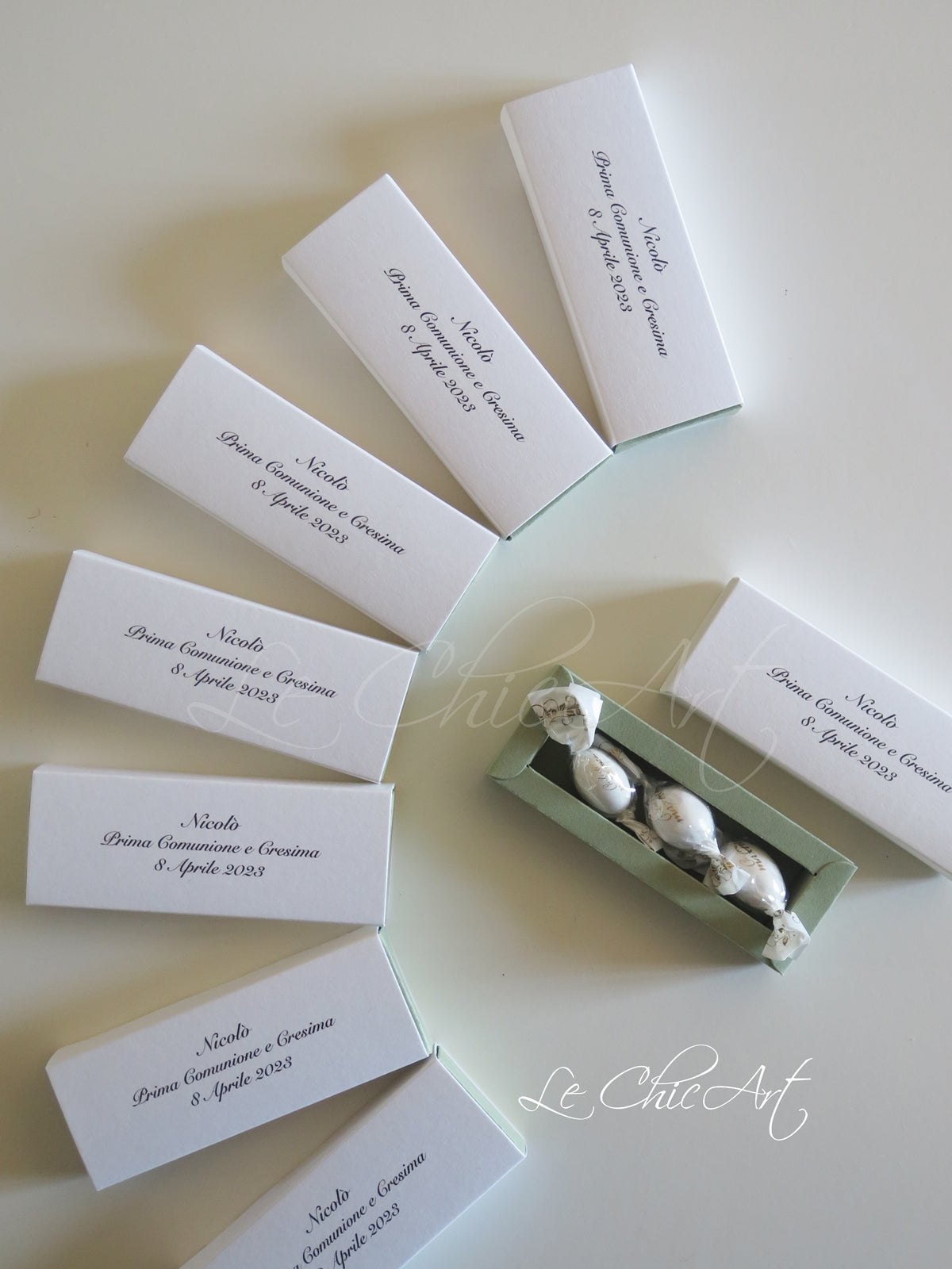 Set 20 Scatole porta confetti bomboniera comunione eucalipto verde salvia