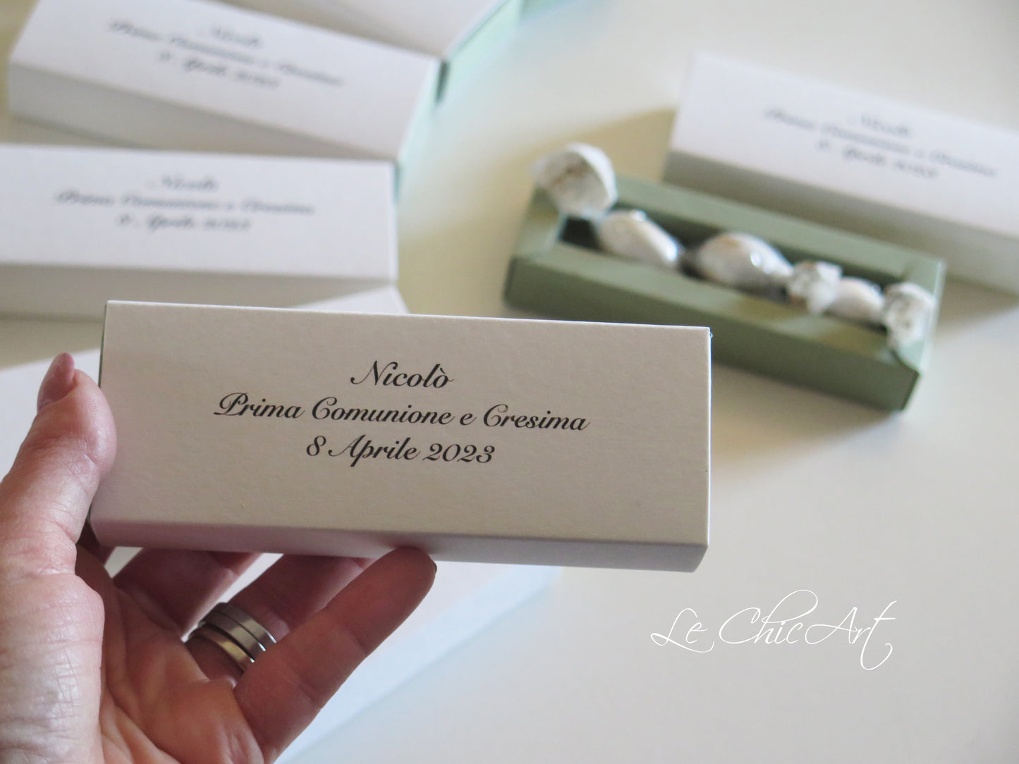 Set 20 Scatole porta confetti bomboniera comunione eucalipto verde salvia
