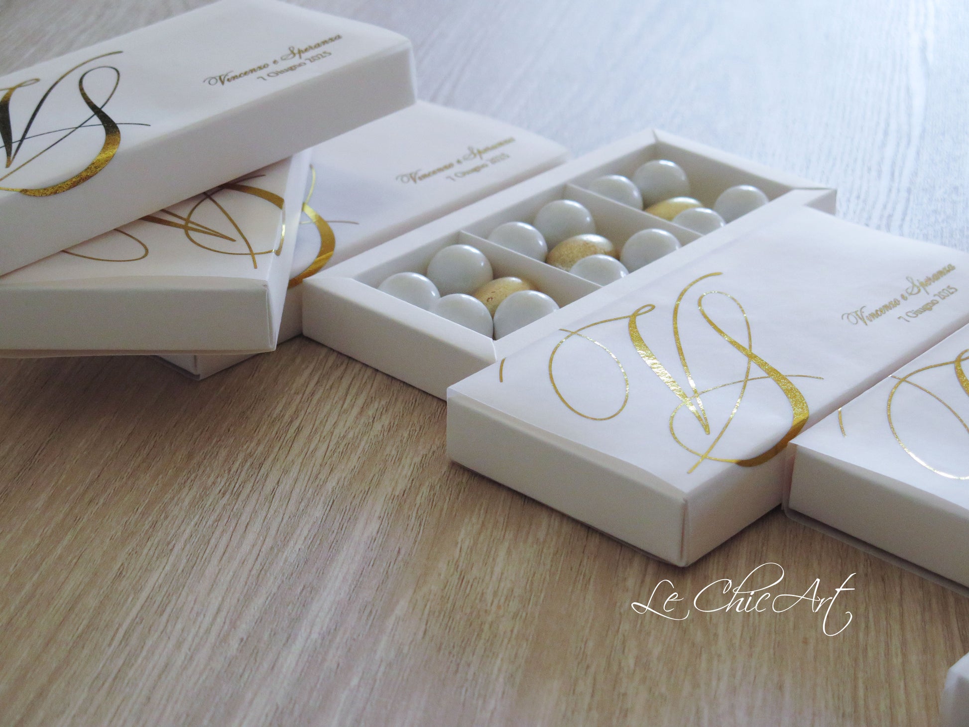set scatole degustazione 3 scomparti semi-trasparenti oro per matrimonio 