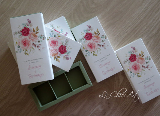 Set 10 scatole degustazione verde salvia 3 scomparti con fascia a sfilo per promessa matrimonio