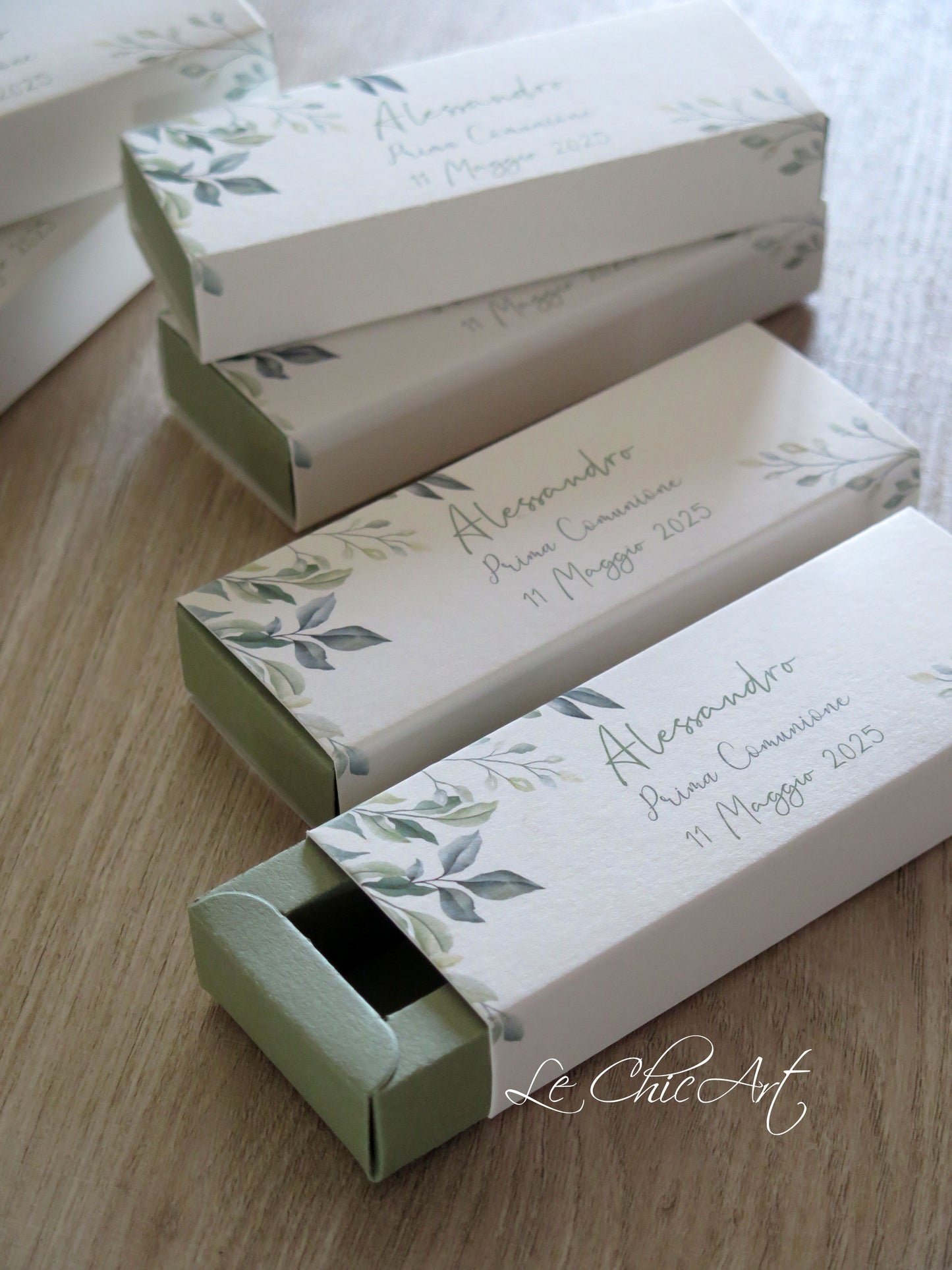 Set 20 Scatole porta confetti bomboniera comunione eucalipto verde salvia