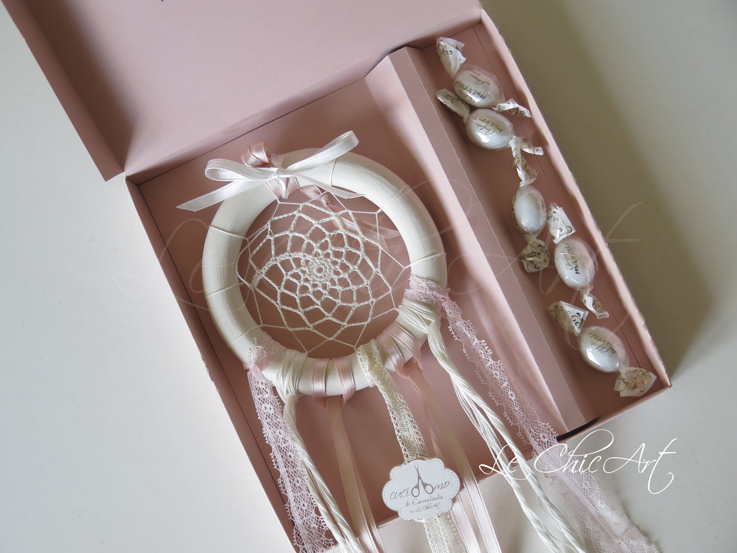 Set 10 Bomboniere Acchiappasogni Ceramica Handmade - rosa cipria e oro
