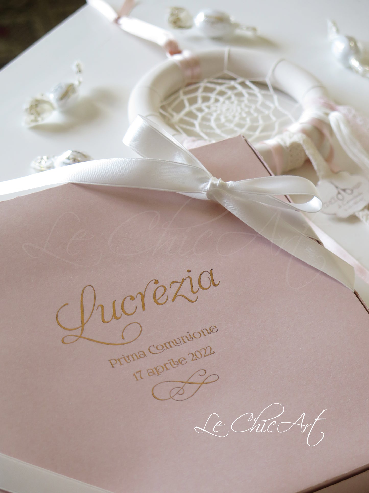 Set 10 Bomboniere Acchiappasogni Ceramica Handmade - rosa cipria e oro