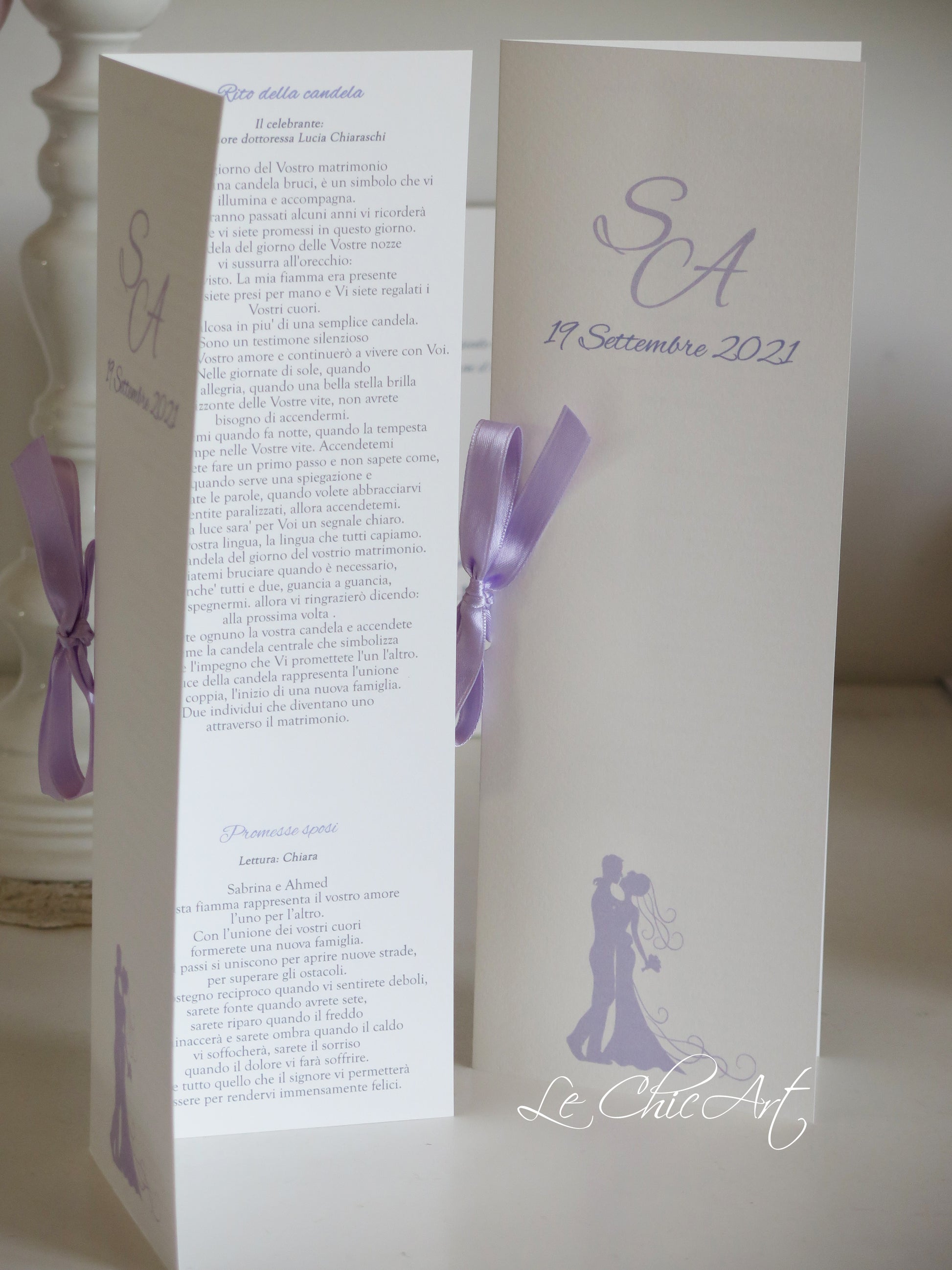 Set coordinato matrimonio libretto rito civile lilla con cuscino portafedi