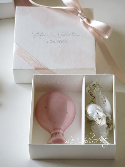 Set bomboniere palloncino ceramica matrimonio rosa cipria 7x2cm con calamita per eventi speciali