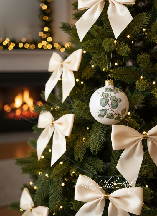 Regalo Natale speciale palla ceramica dipinta a mano sabbia eucalipto bomboniera promessa matrimonio scatola verde bosco oro made in Italy