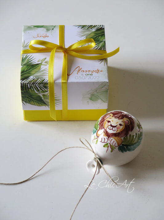 Bomboniera palloncino compleanno con leoncino dipinto a mano 7x8cm per bambini