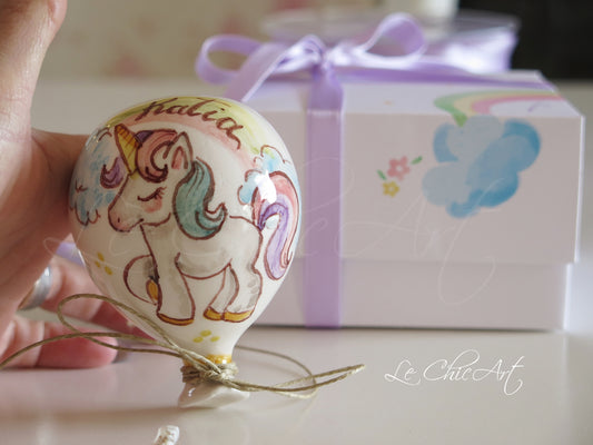 Bomboniera palloncino ceramica personalizzato con nome unicorno 7x8cm per eventi speciali