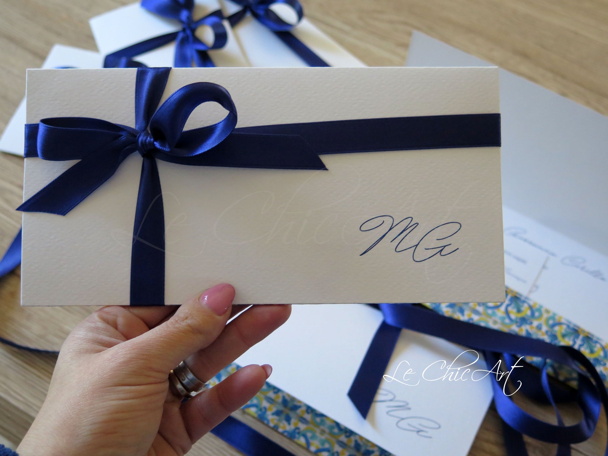 Partecipazione matrimonio maiolica Vietrese blu navy personalizzata