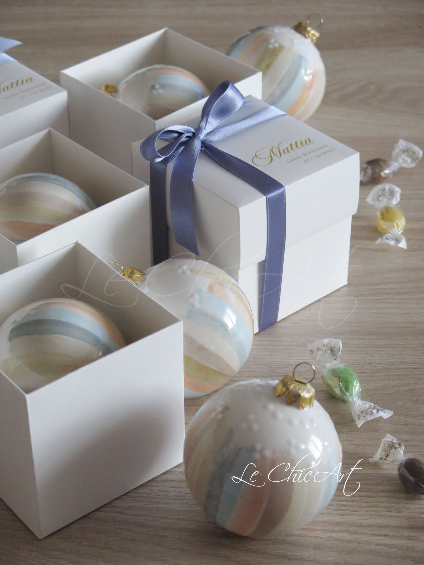 Set 10 Bomboniere Palla Albero Natale 8 cm Sfumature Artistiche dipinte a mano