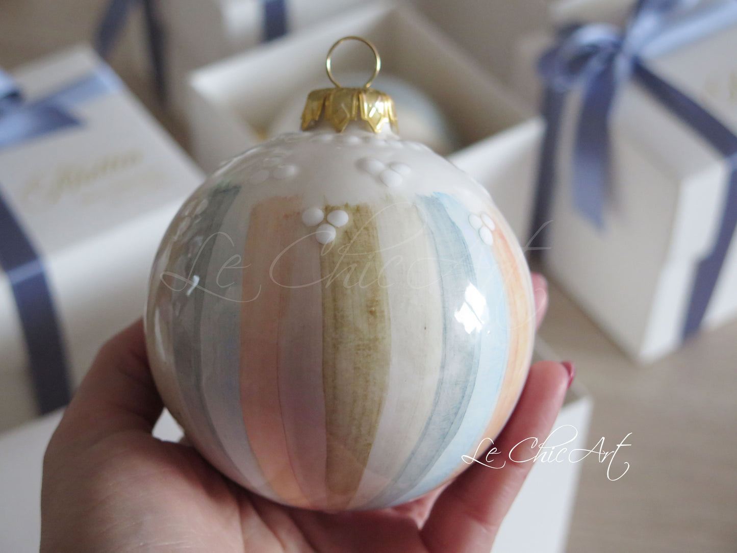 Set 10 Bomboniere Palla Albero Natale 8 cm Sfumature Artistiche dipinte a mano