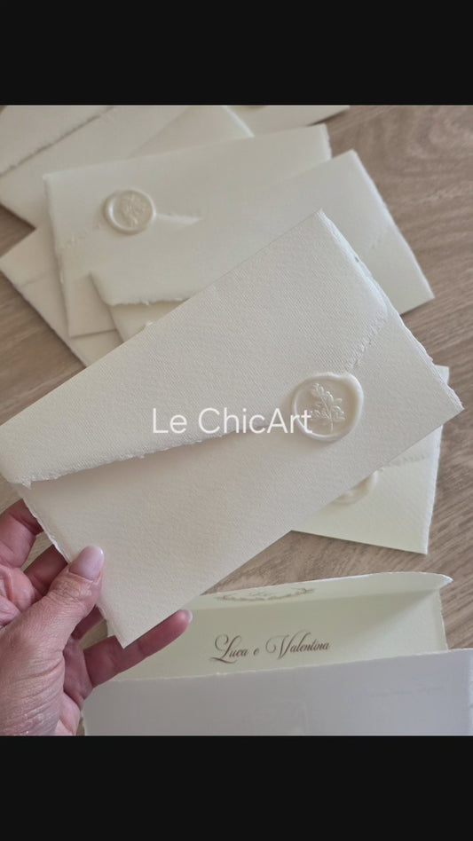 Set of 10 Amalfi Paper Wedding Invitations - Handmade Floral Sealing Wax