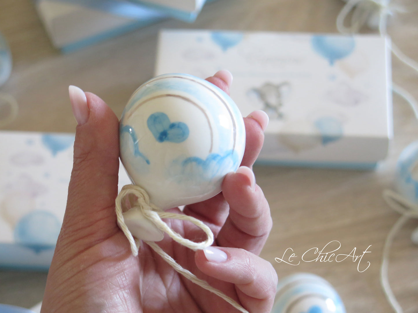 Rainbow christening balloon favor set with small curved teddy bear