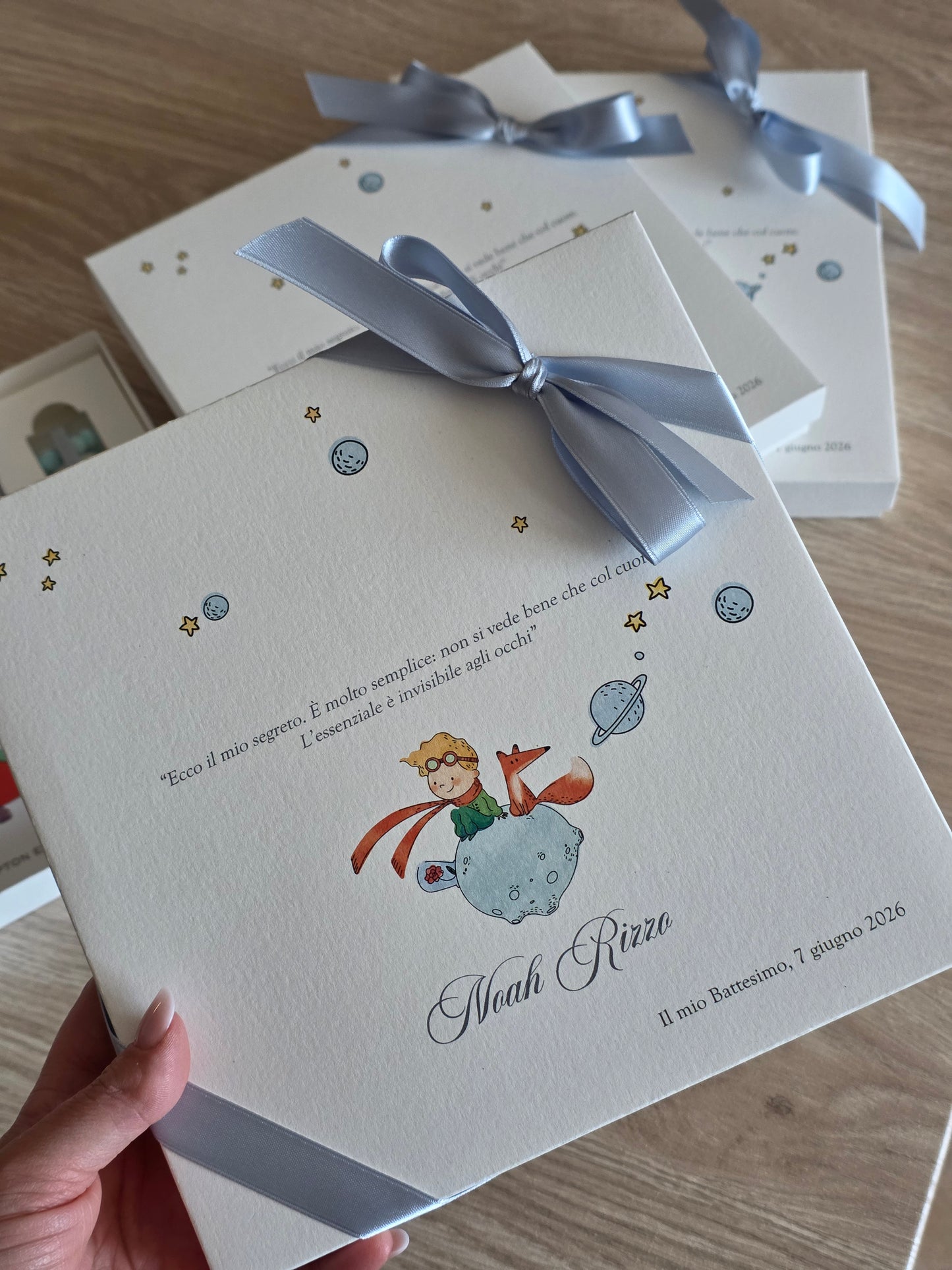 Set 10 Bomboniere Battesimo libro "Il piccolo principe" con scatola e confetti