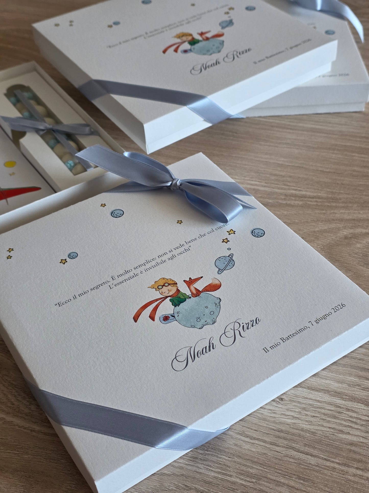 Set 10 Bomboniere Battesimo libro "Il piccolo principe" con scatola e confetti
