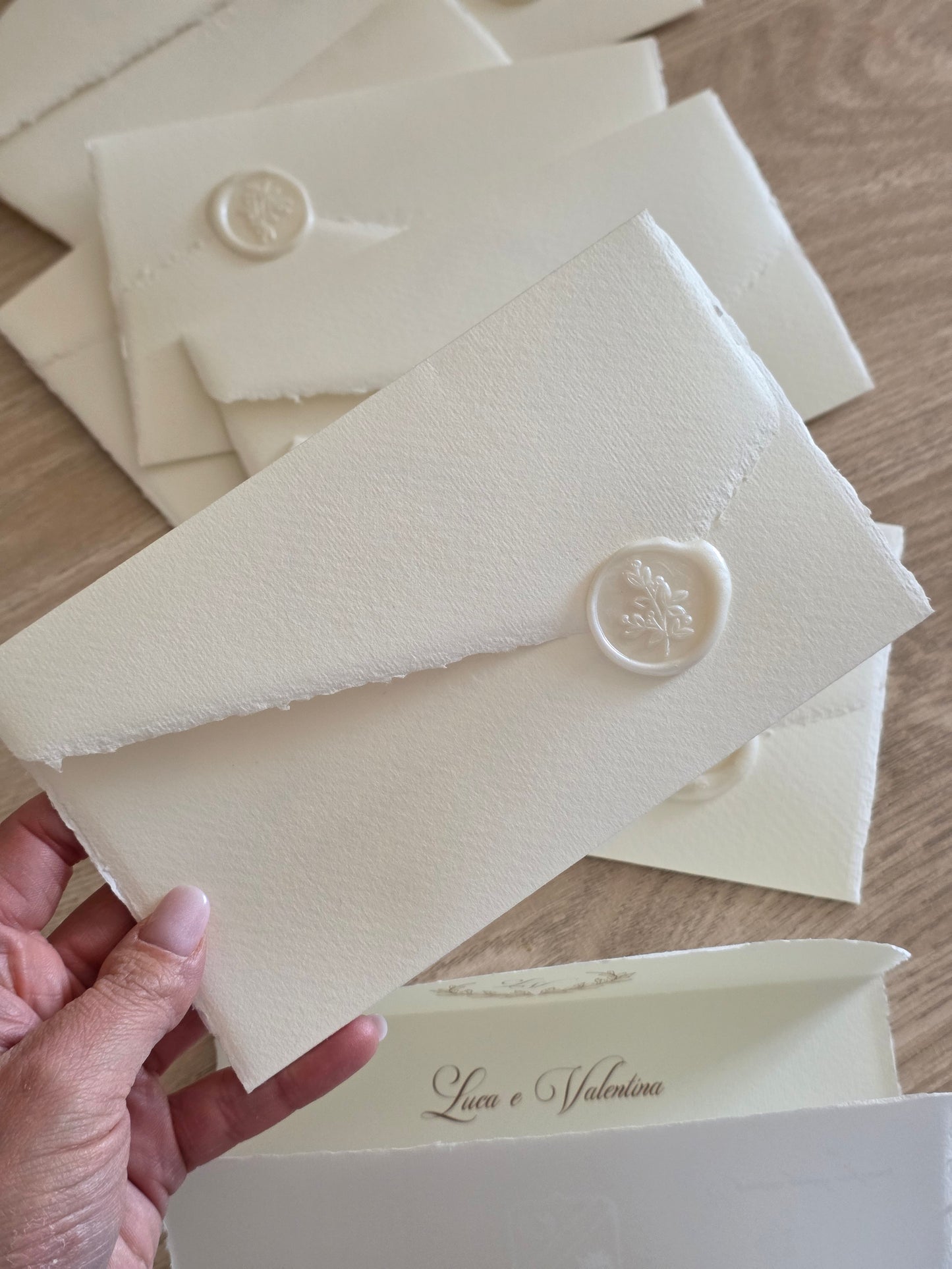 Set 10 Partecipazioni Matrimonio Carta Amalfi - Ceralacca Floreale Artigianale