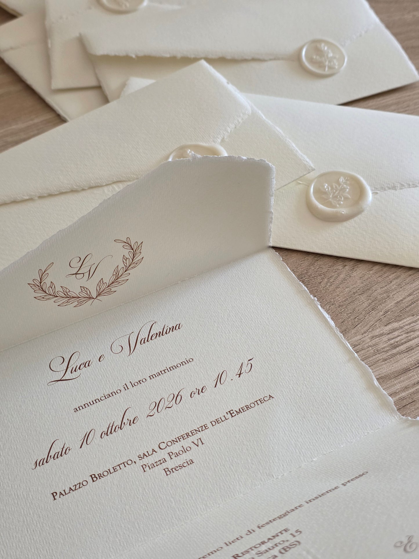 Set 10 Partecipazioni Matrimonio Carta Amalfi - Ceralacca Floreale Artigianale