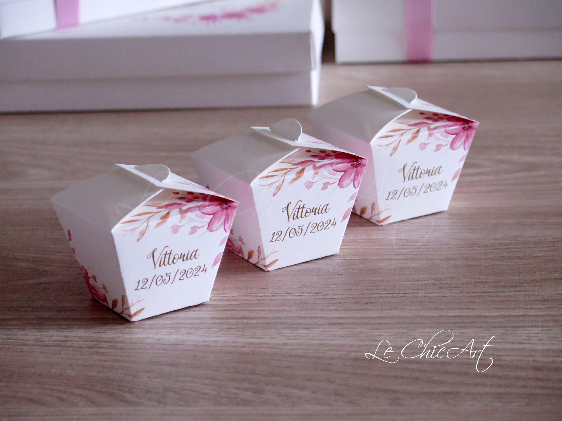 Set candy box rose rosa fucsia oro lucido impilabili portaconfetti prima  comunione
