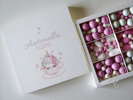 Set 10 scatole degustazione 6 scomparti bambina unicorno luxury femminile