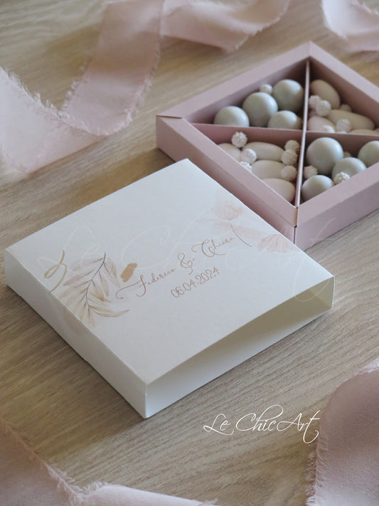 Set 10 scatole degustazione 4 scomparti boho chic rosa cipria matrimonio eleganti
