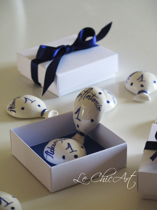Bomboniera palloncino ceramica blu primo compleanno con calamita per bambino