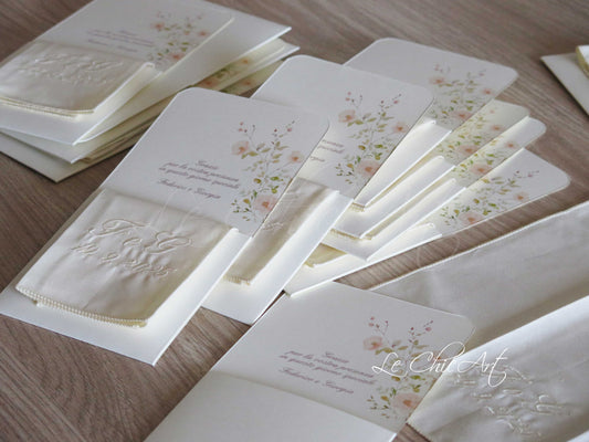 et 10 fazzoletti matrimonio sartoriali avorio con ricami personalizzati iniziali e data, cotone premium per lacrime di gioia, eleganza artigianale luxury