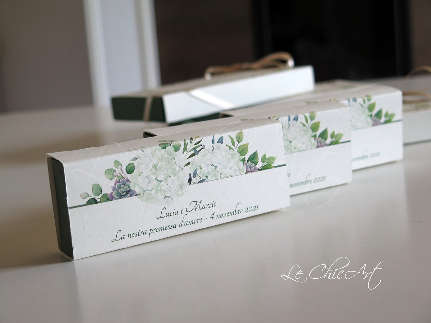 Bomboniere porta confetti ortensie mini sfilo 12x4x2cm design floreale raffinato
