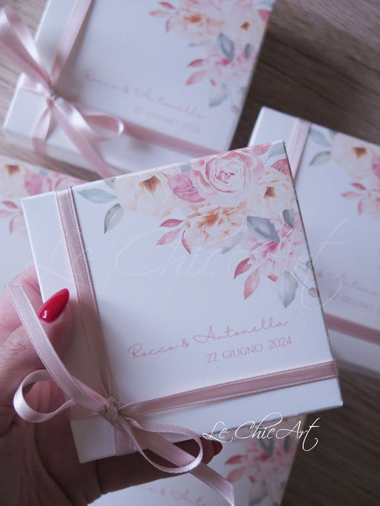 Set Scatola Bomboniera Personalizzata 4 Scomparti Degustazione Confetti Lusso, Packaging Fondo Coperchio per Matrimonio e Eventi Speciali