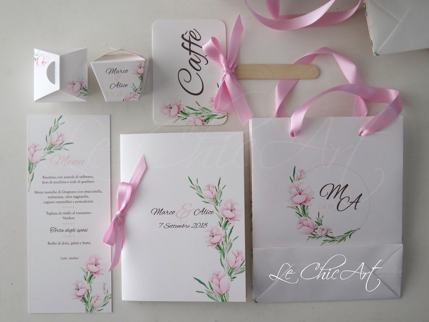 Coordinato matrimonio libretti cerimonia personalizzati con accessori abbinati
