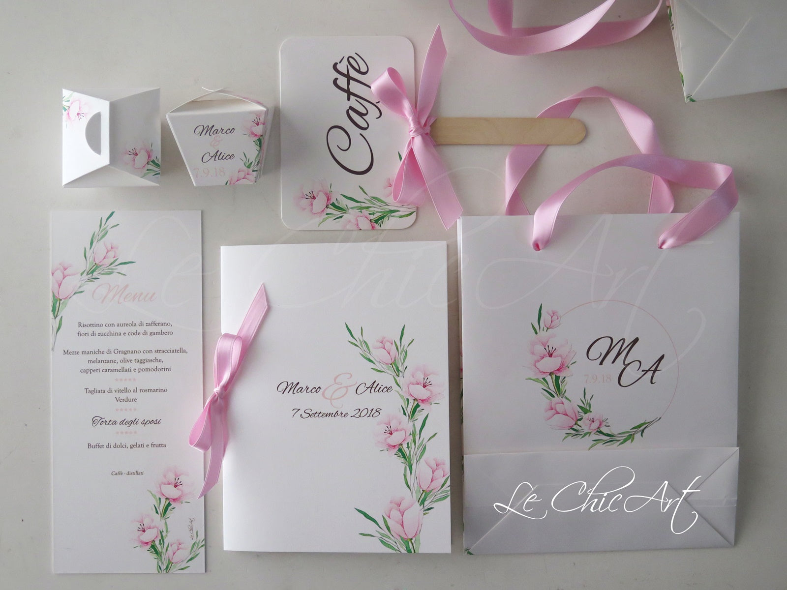 Coordinato matrimonio libretti cerimonia personalizzati con accessori abbinati